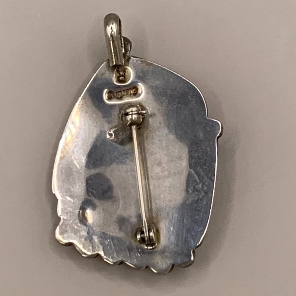 Native American Navajo Turquoise Sterling Silver Pendant Brooch Pin Signed R - Picture 12 of 15